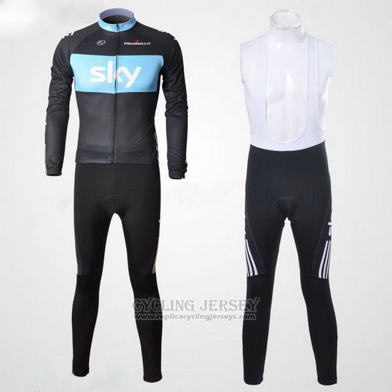 2011 Cycling Jersey Sky Black and Sky Blue Long Sleeve and Bib Tight